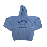 Vintage 90s Carlton University Light Blue Spell Out Hoodie Sweatshirt Size XL